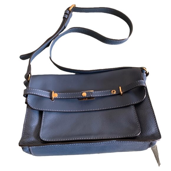 LINEA PELLE Logan Blue Leather Satchel/Messenger Doctor's Crossbody Handbag - Picture 6 of 10